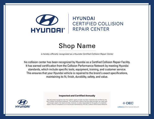 Hyundai Certified Collision Center Sign