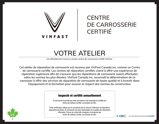 VinFast Certified Collision Centre Sign